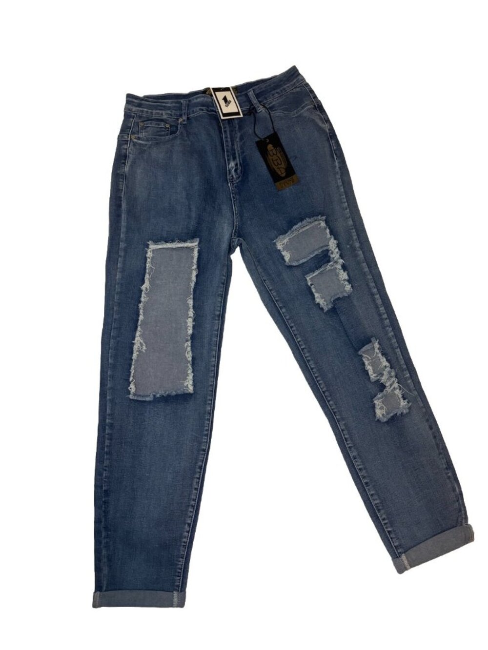 Big but Adorable Folded Cuffs & Back Pockets Stretch Denim Plus Size 1x